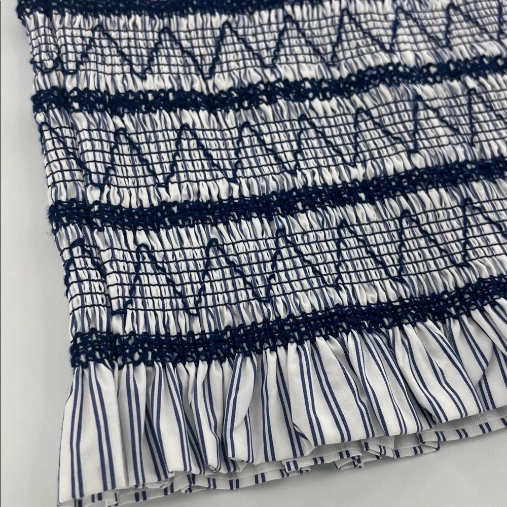 Christian Lacroix White‎ Navy Strapless Smocked Crop Top boho festival